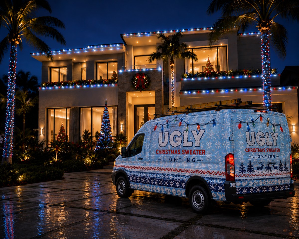Branded holiday lighting service van — Clearwater FL